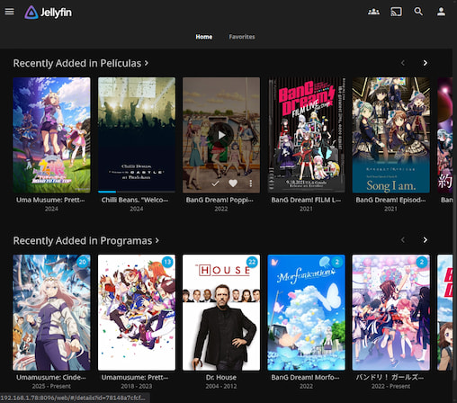 My Jellyfin setup Jellyfin running